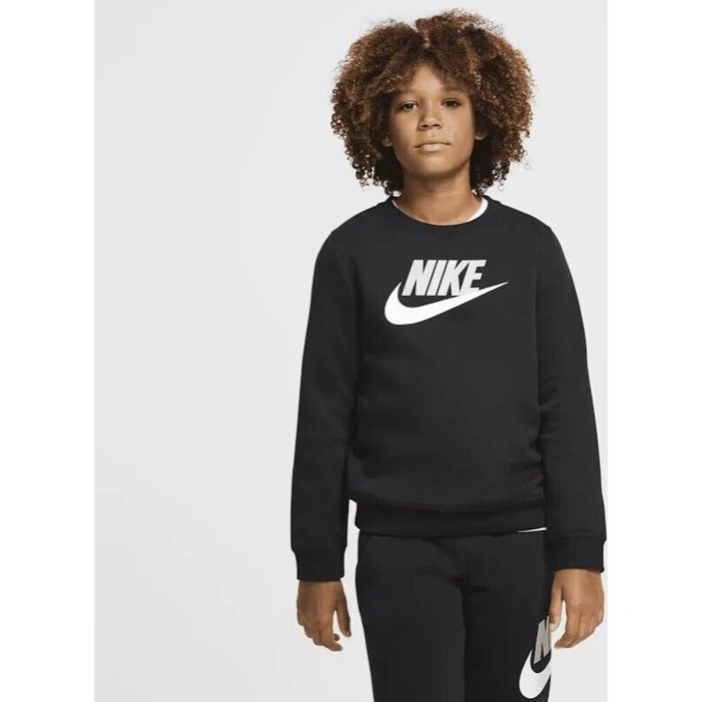 Nike Boys Sportswear Club-HBR Crew Sweatshirt in Black, Size: Small